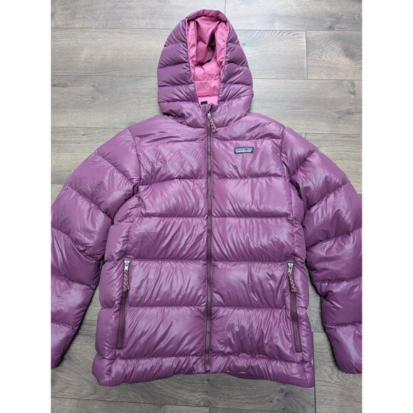Patagonia Kids Girls' Jacket Size XL (14) Hi Loft Purple Down Hoody - Picture 2 of 9